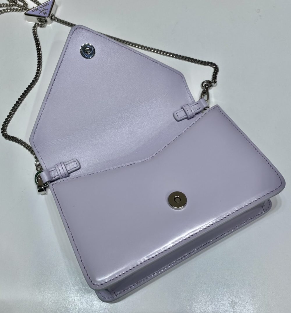 Prada Brushed Shoulder Bag Light Blue For Women, Women's Bags 6.7in/17cm