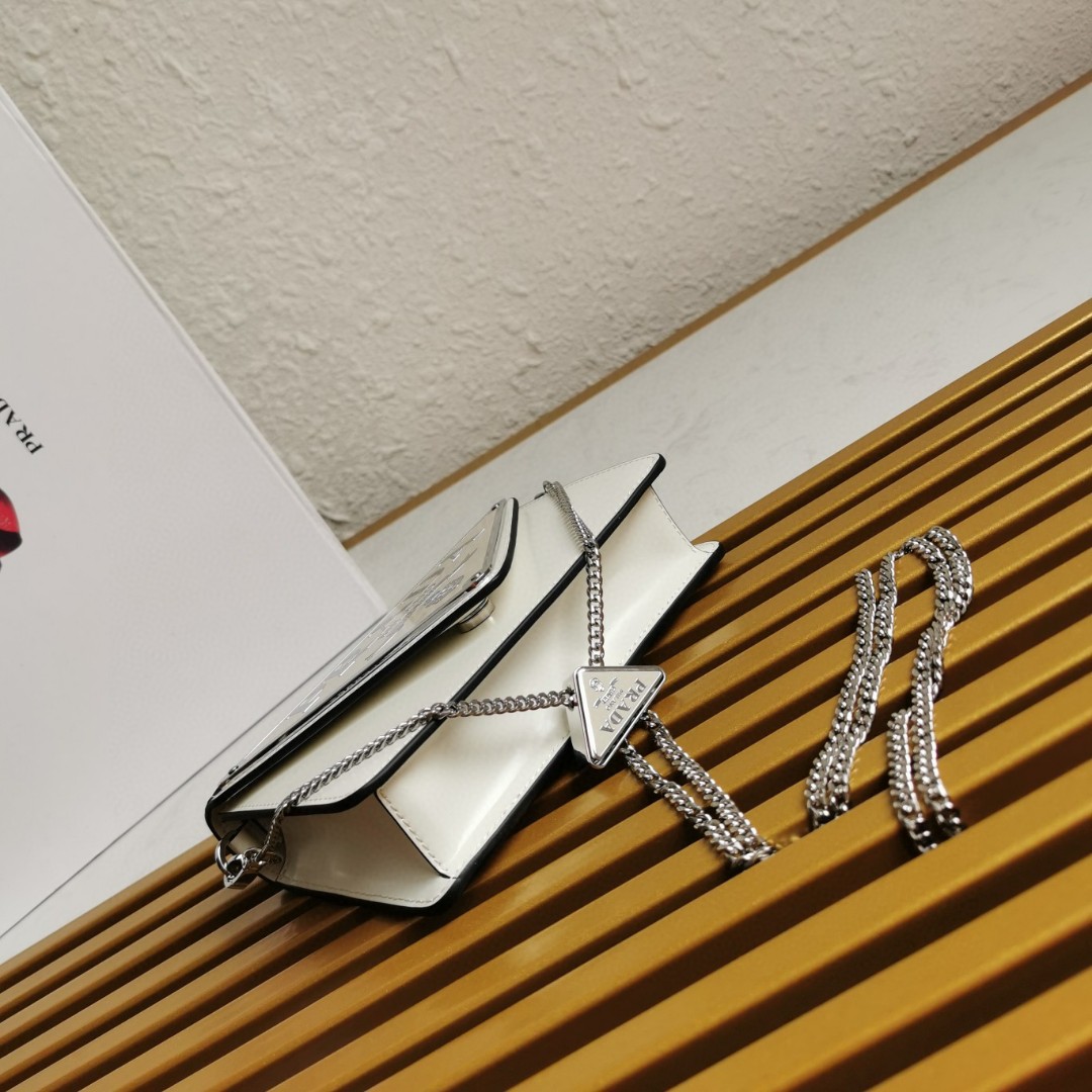 Prada Brushed Shoulder Bag White For Women, Women's Bags 6.7in/17cm - Image 7