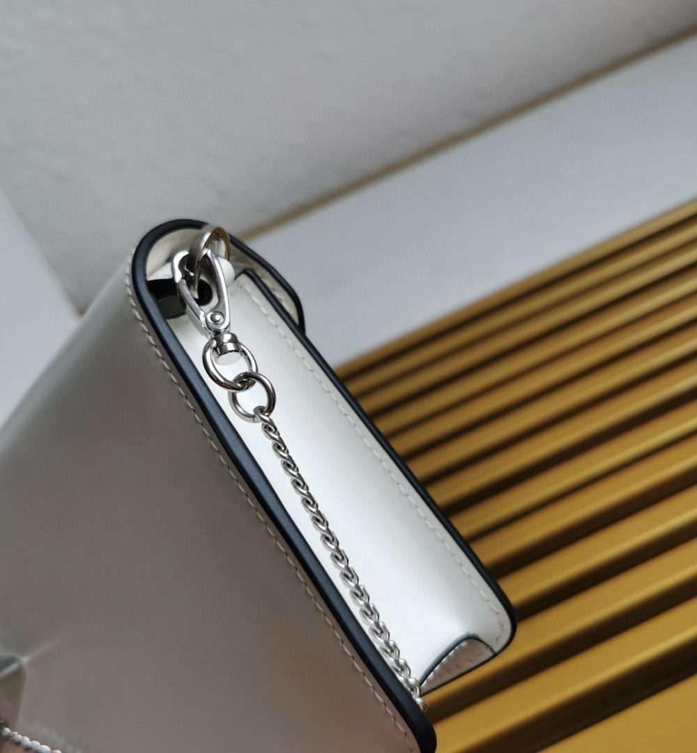 Prada Brushed Shoulder Bag White For Women, Women's Bags 6.7in/17cm