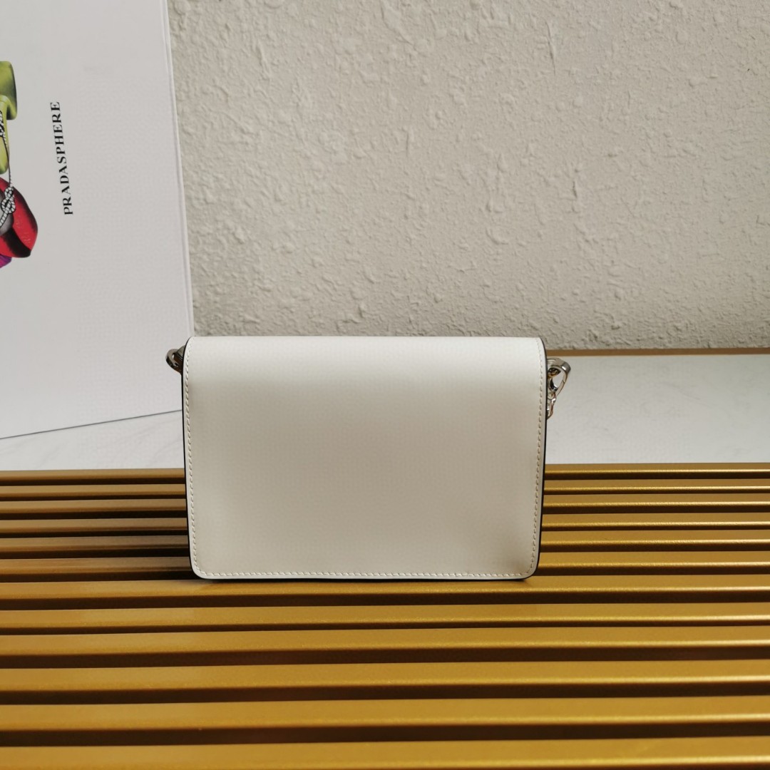 Prada Brushed Shoulder Bag White For Women, Women's Bags 6.7in/17cm - Image 3