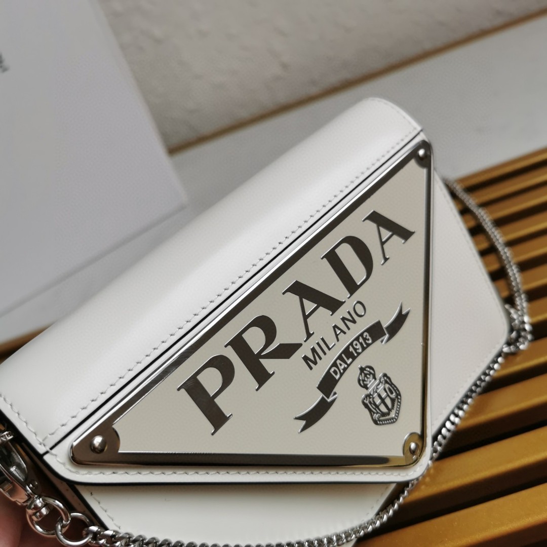 Prada Brushed Shoulder Bag White For Women, Women's Bags 6.7in/17cm - Image 4