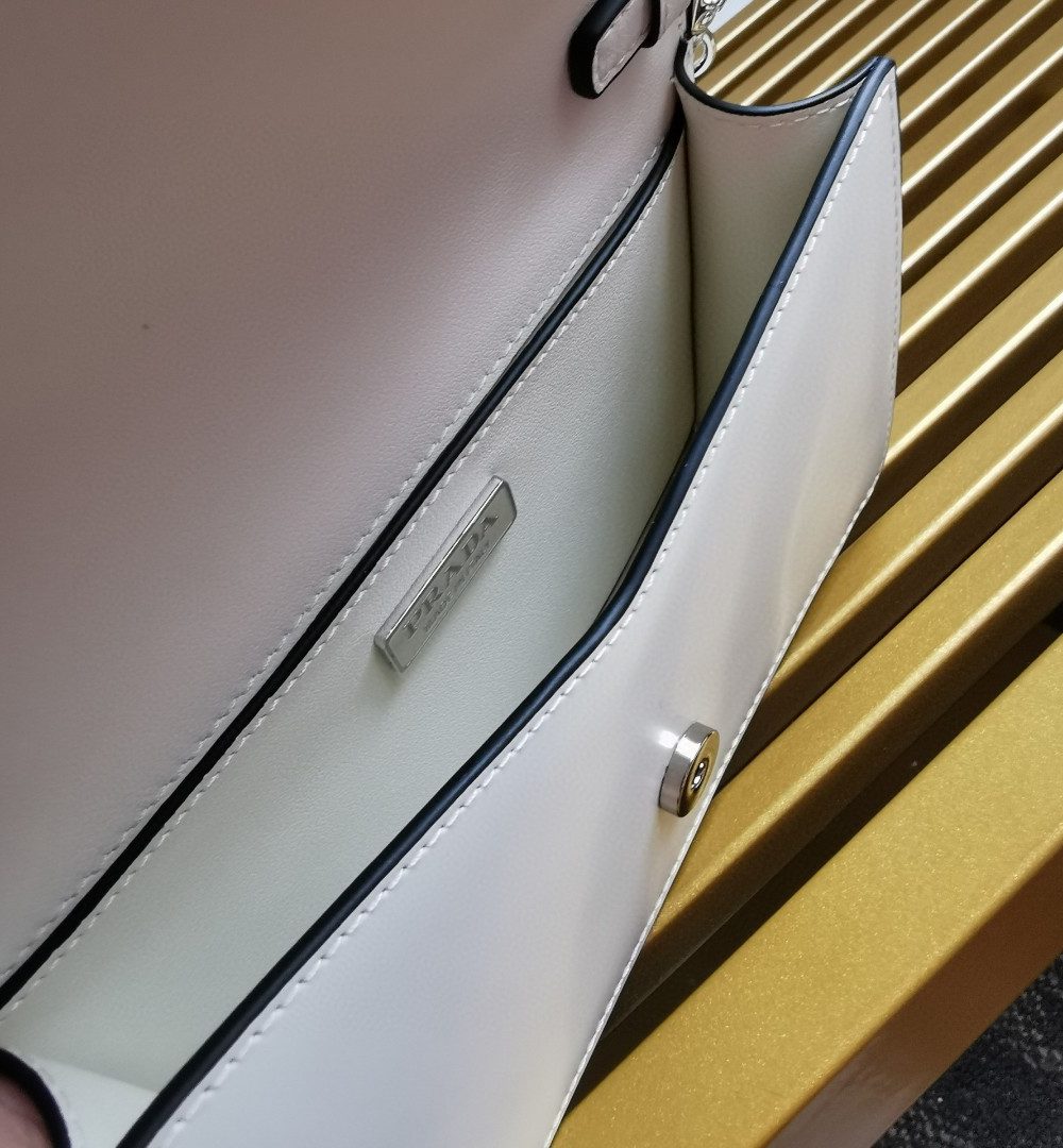 Prada Brushed Shoulder Bag White For Women, Women's Bags 6.7in/17cm