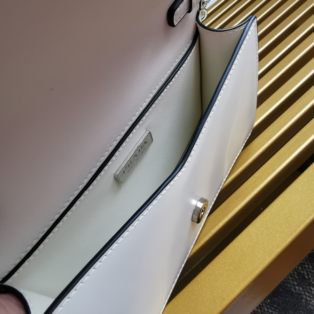 Prada Brushed Shoulder Bag White For Women, Women's Bags 6.7in/17cm - Image 6