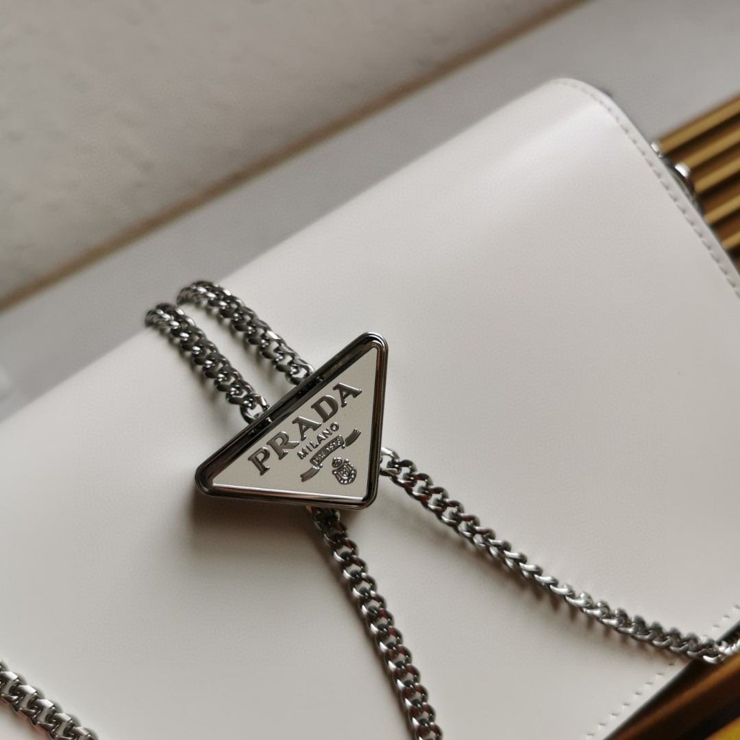 Prada Brushed Shoulder Bag White For Women, Women's Bags 6.7in/17cm - Image 2