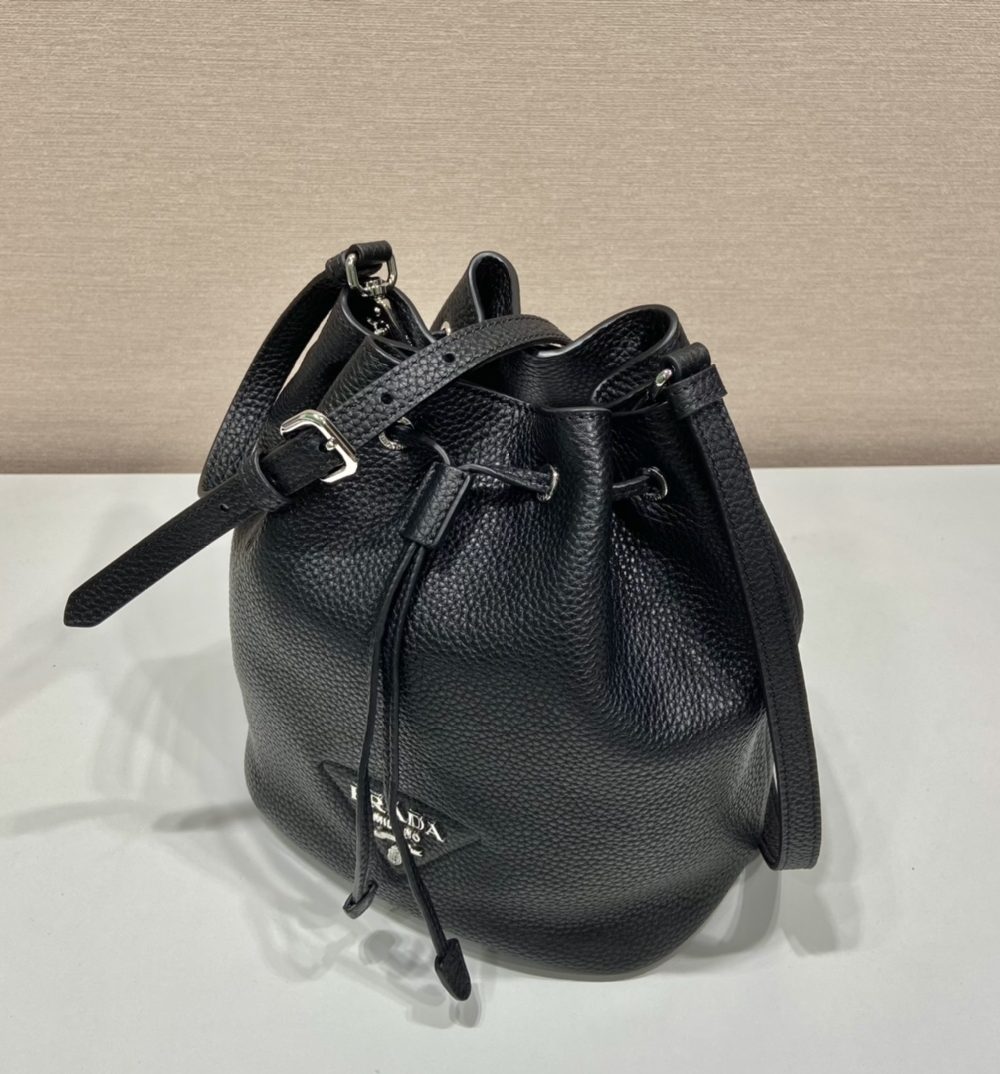 Prada Bucket Bag Black For Women, Women's Bags 9.8in/25cm 1BE060_2DKV_F0002_V_3OO