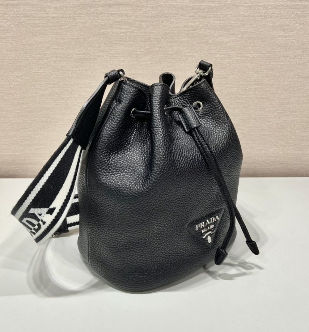 Prada Bucket Bag Black For Women, Women's Bags 9.8in/25cm 1BE060_2DKV_F0002_V_3OO