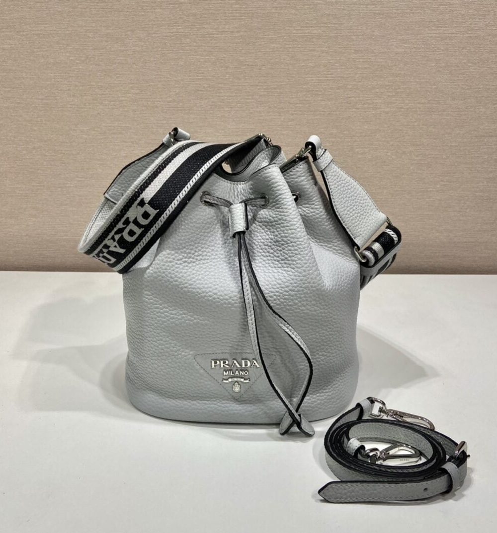 Prada Bucket Bag Grey For Women, Women's Bags 9.8in/25cm