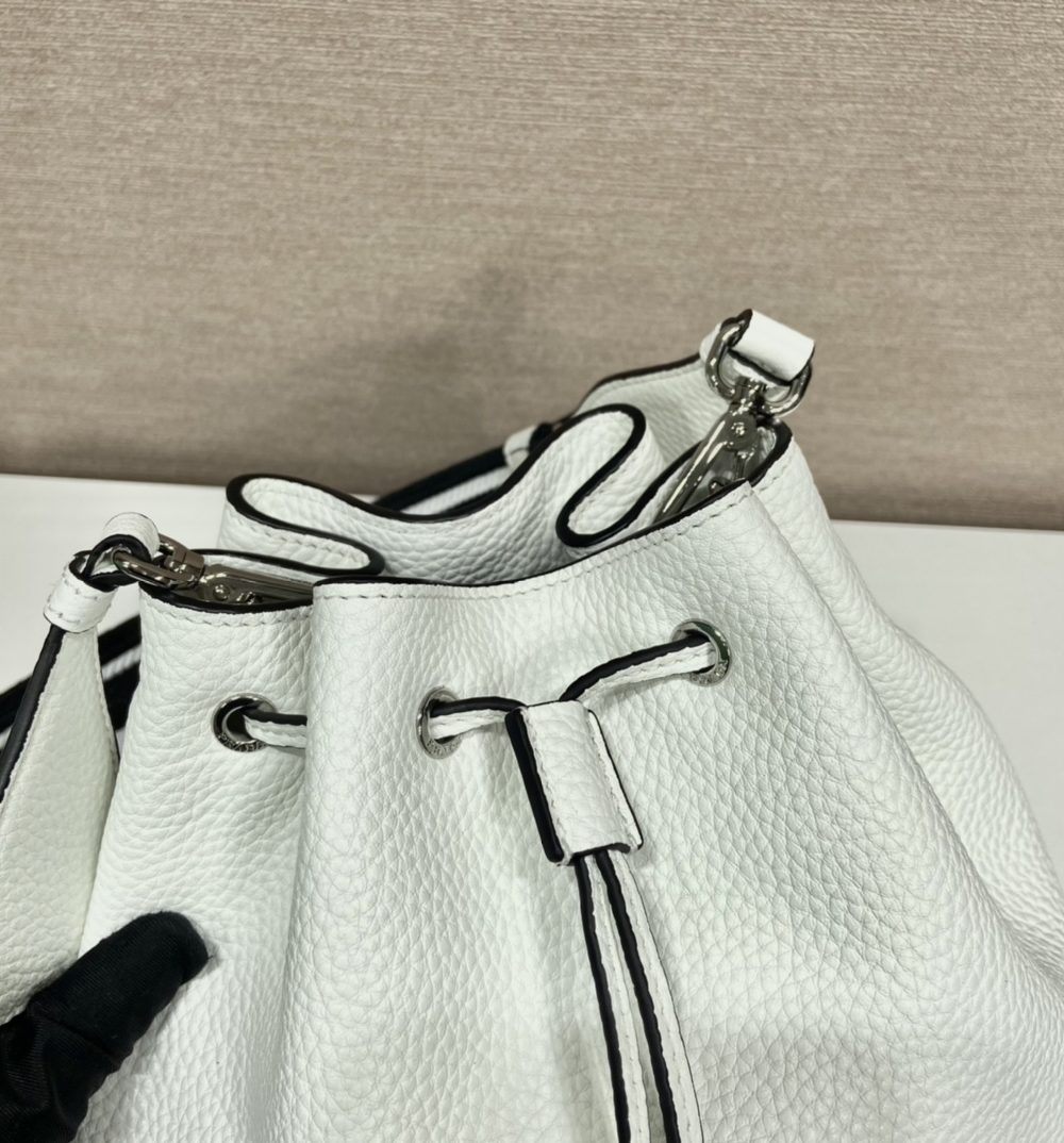 Prada Bucket Bag White For Women, Women's Bags 9.8in/25cm 1BE060_2DKV_F0009_V_3OO