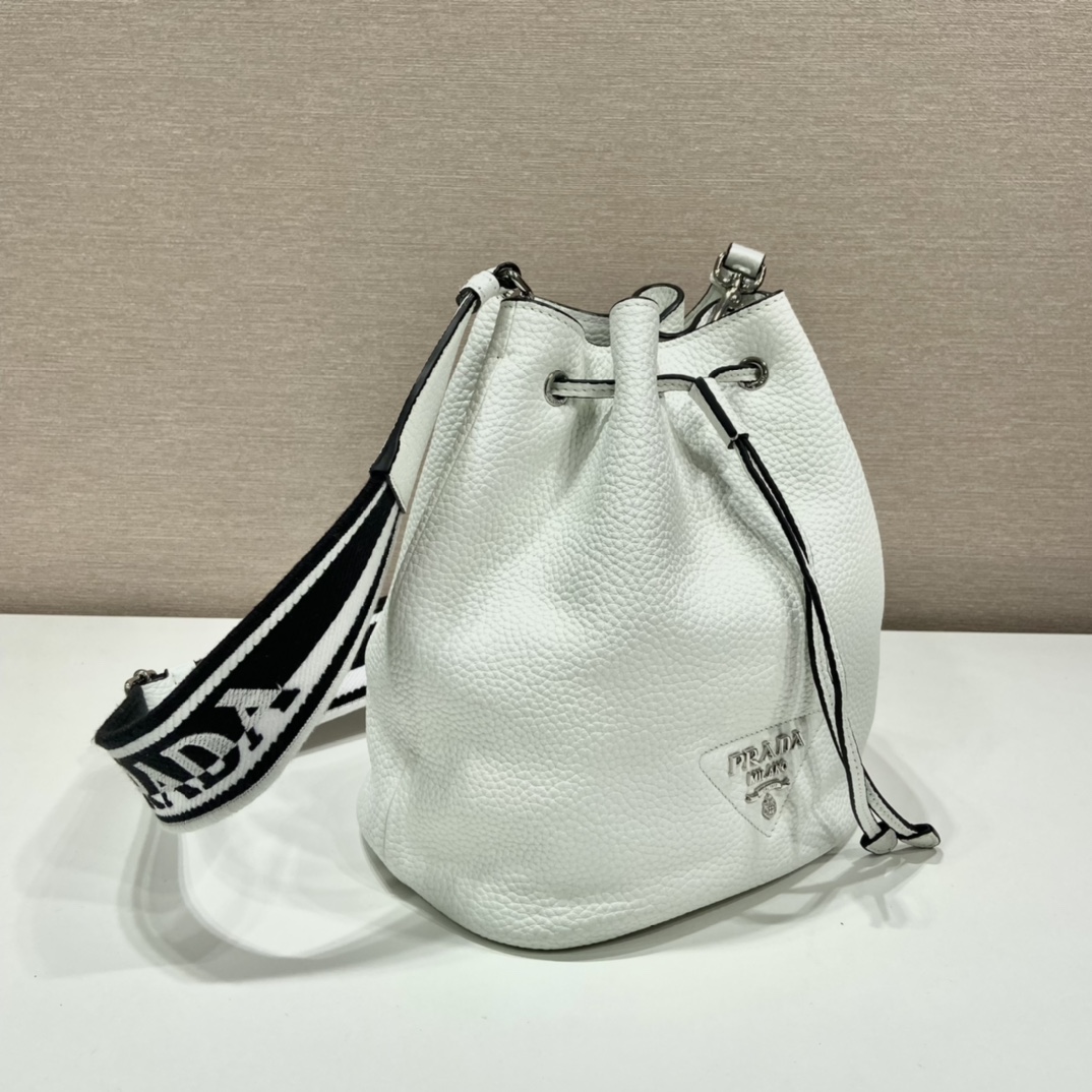 Prada Bucket Bag White For Women, Women's Bags 9.8in/25cm 1BE060_2DKV_F0009_V_3OO