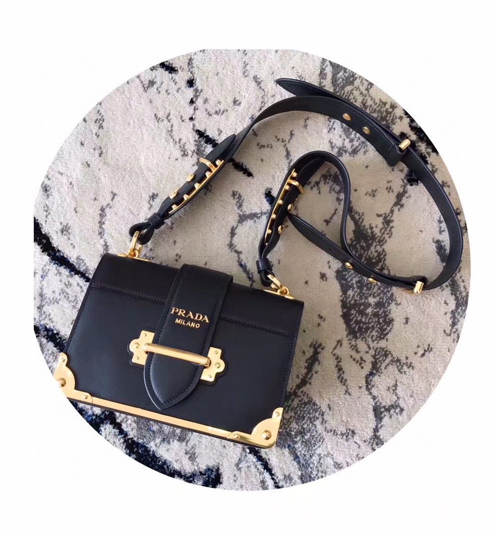Prada Cahier Bag Black For Women, Women's Bags 7.9in/20cm
