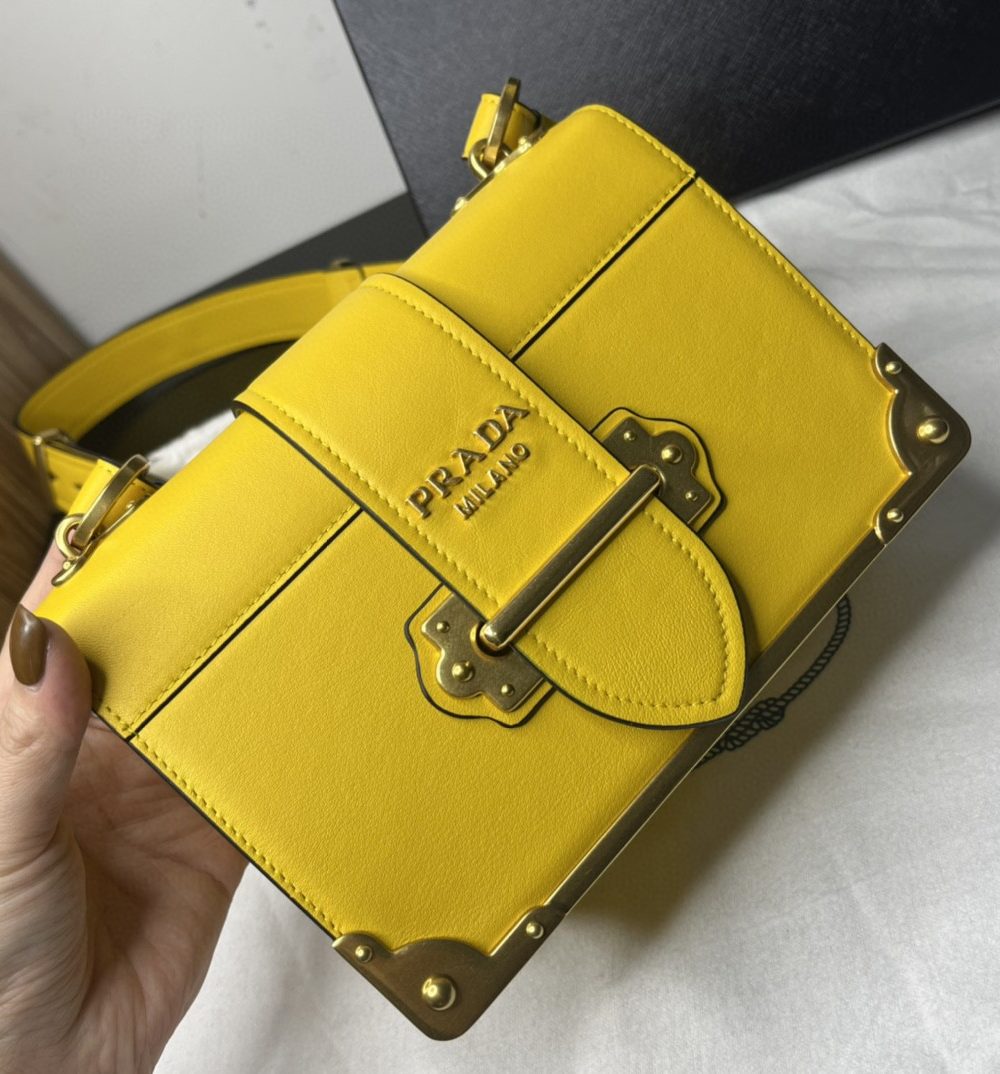 Prada Cahier Bag Yellow For Women, Women's Bags 7.9in/20cm 1BD045_2AIX_F0377_V_XCH