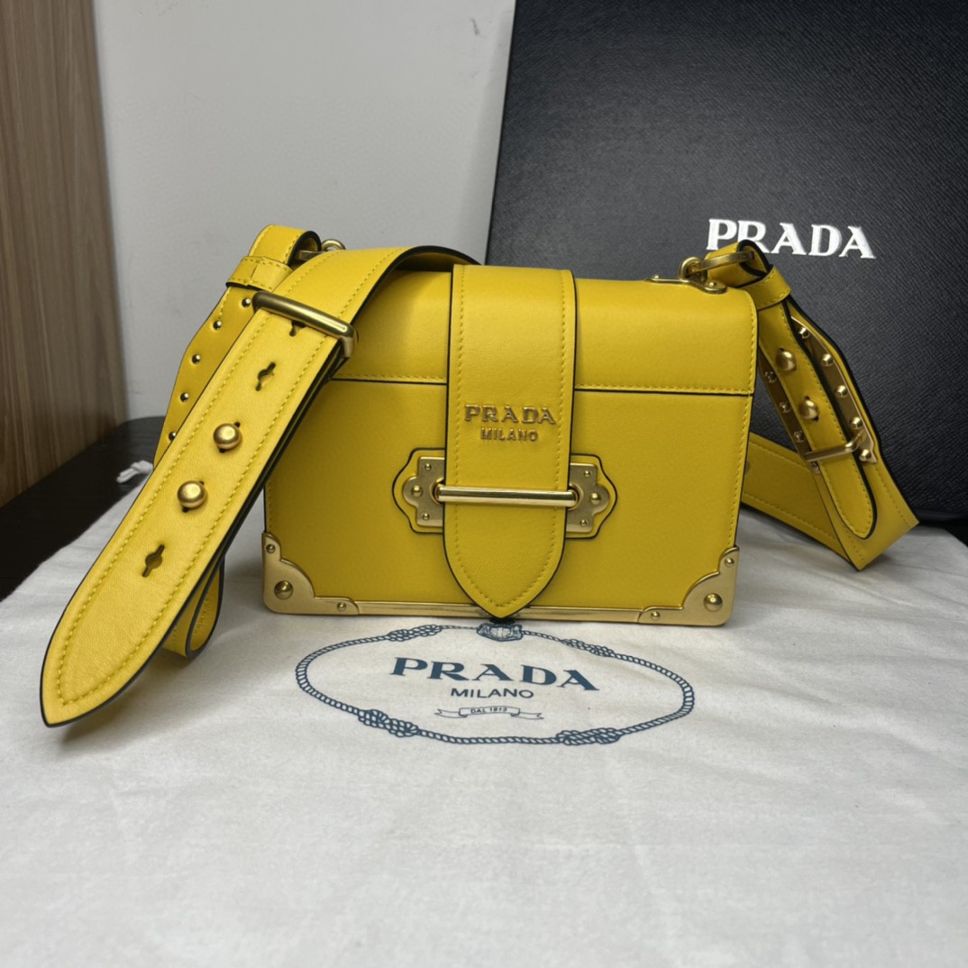 Prada Cahier Bag Yellow For Women, Women's Bags 7.9in/20cm 1BD045_2AIX_F0377_V_XCH