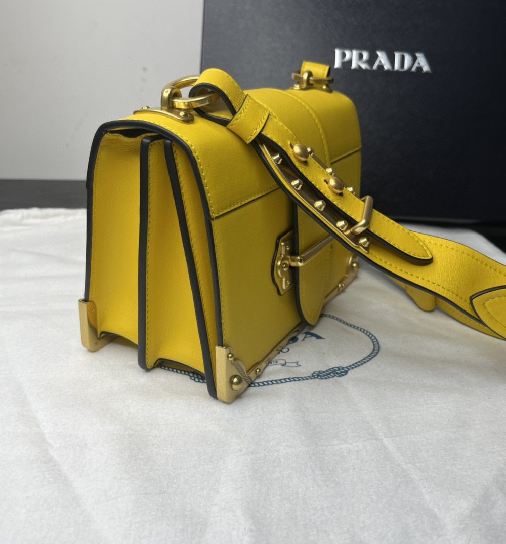 Prada Cahier Bag Yellow For Women, Women's Bags 7.9in/20cm 1BD045_2AIX_F0377_V_XCH