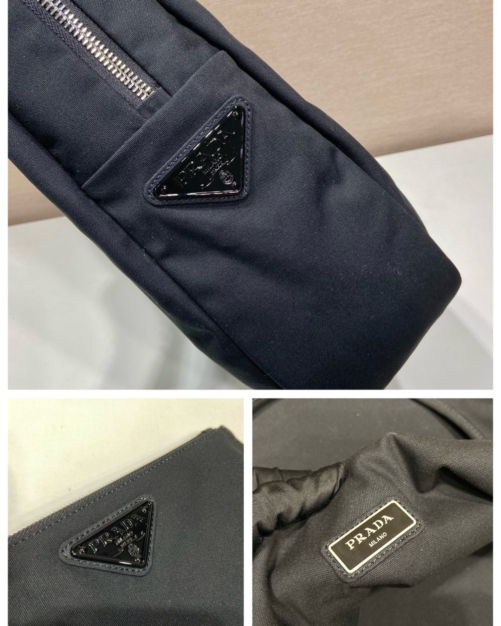 Prada Canvas Hobo Bag Black For Women, Women's Bags 25.6in/65cm 2VY005_010_F0002_V_OLO