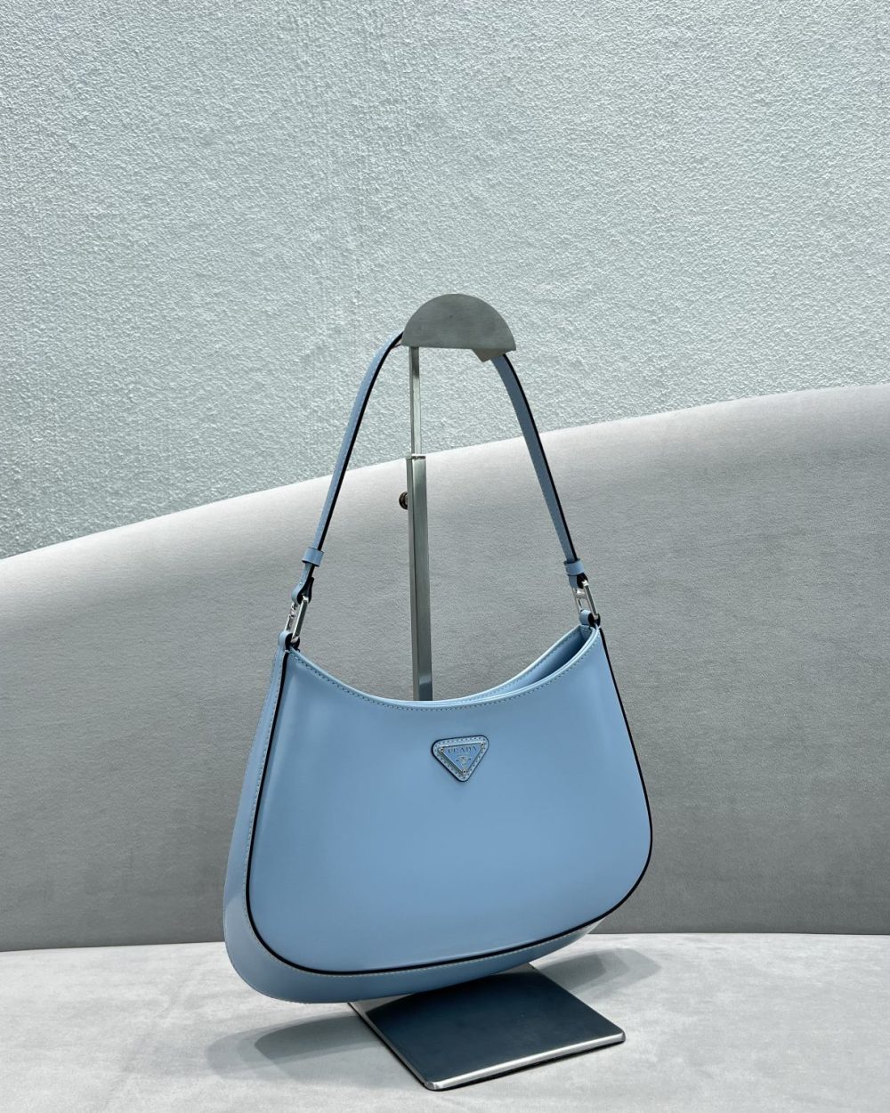 Prada Cleo Brushed Shoulder Bag Blue For Women, Women's Bags 9in/23cm
