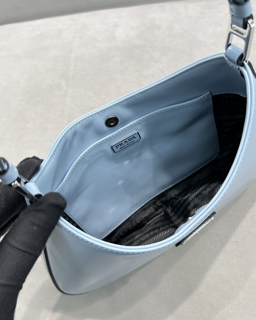 Prada Cleo Brushed Shoulder Bag Blue For Women, Women's Bags 9in/23cm