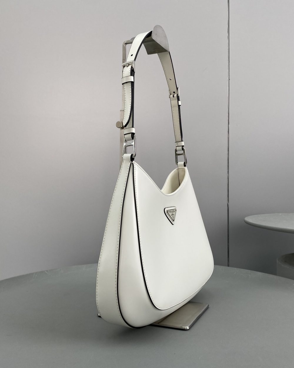 Prada Cleo Brushed Shoulder Bag White For Women, Women's Bags 11.8in/30cm 1BC156_ZO6_F0PG7_V_HOO