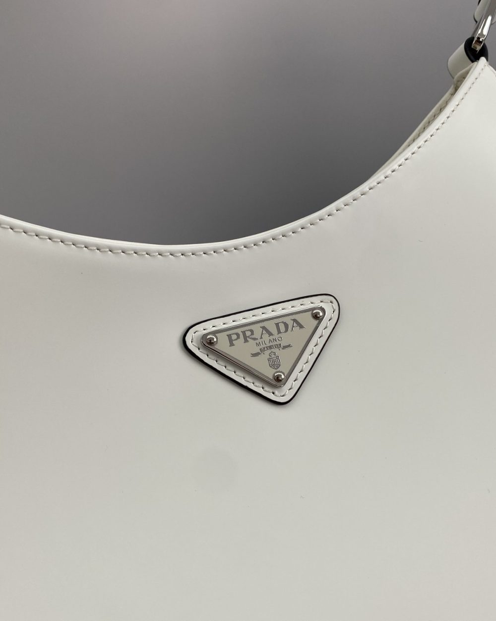 Prada Cleo Brushed Shoulder Bag White For Women, Women's Bags 11.8in/30cm 1BC156_ZO6_F0PG7_V_HOO