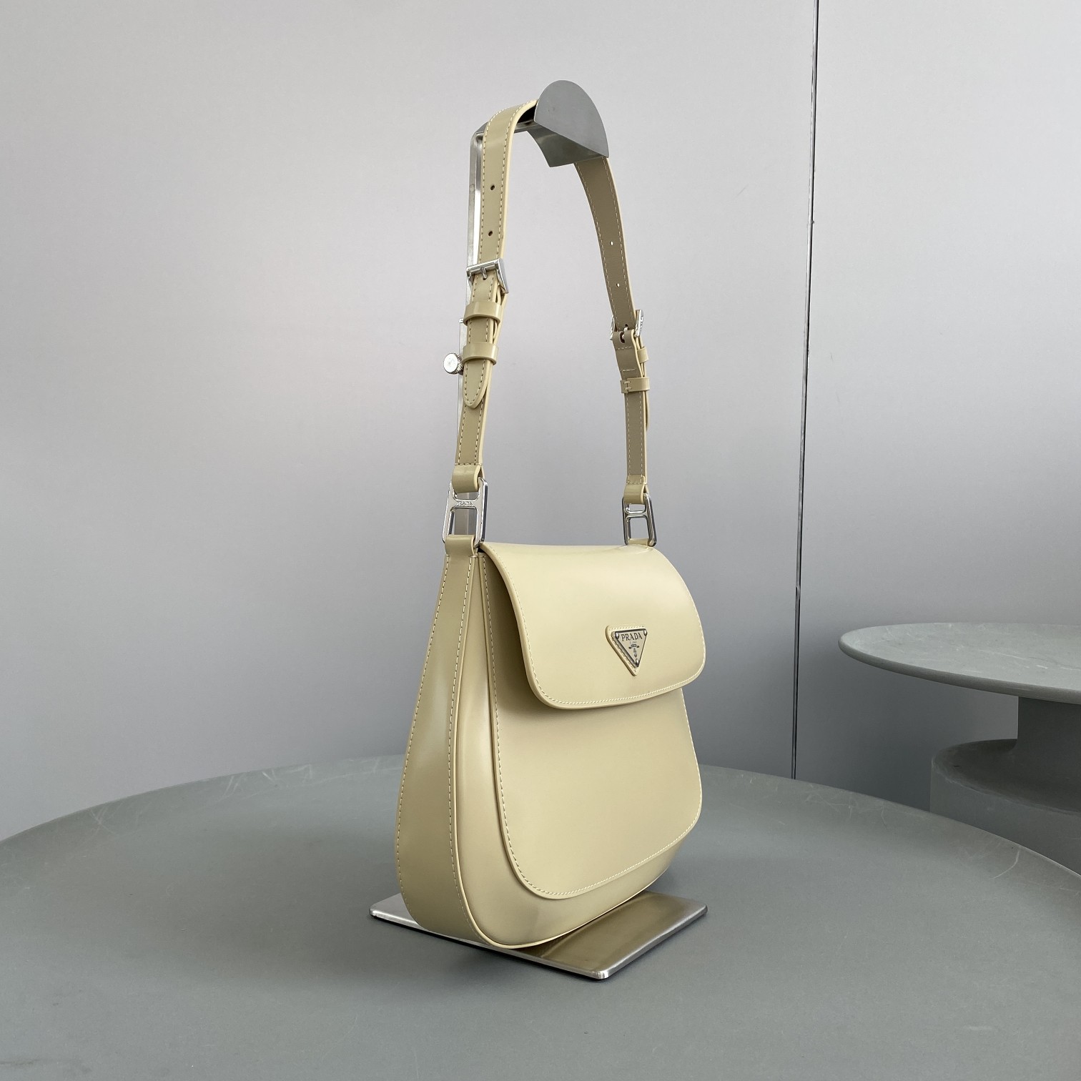 Prada Cleo Brushed Shoulder Bag With Flap Beige For Women, Women's Bags 9in/23cm - Image 4