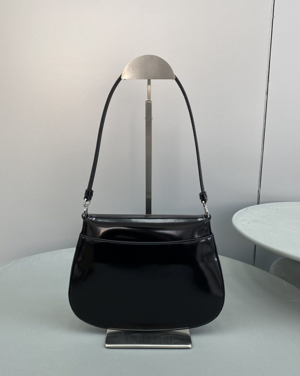 Prada Cleo Brushed Shoulder Bag With Flap Black For Women, Women's Bags 8.6in/22cm 1BD311_ZO6_F0002_V_OOO