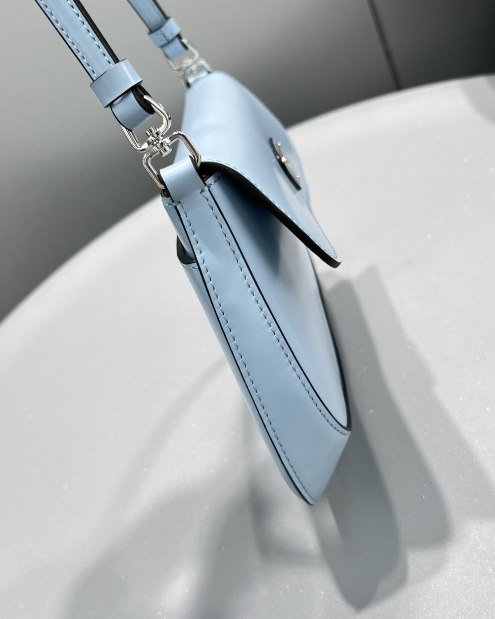 Prada Cleo Brushed Shoulder Bag With Flap Light Blue For Women, Women's Bags 8.6in/22cm 1BD311_ZO6_F02TG_V_OOO