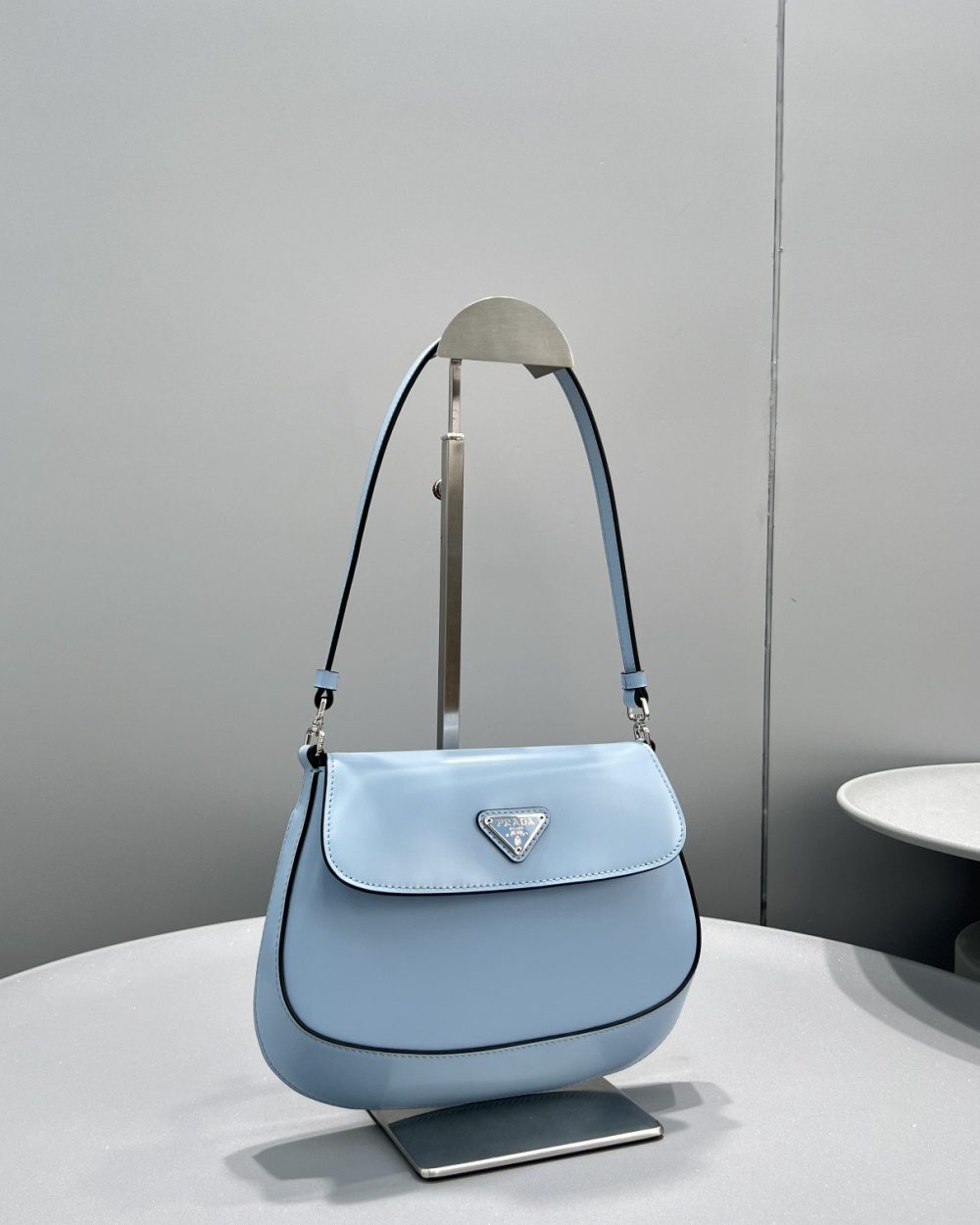 Prada Cleo Brushed Shoulder Bag With Flap Light Blue For Women, Women's Bags 8.6in/22cm 1BD311_ZO6_F02TG_V_OOO