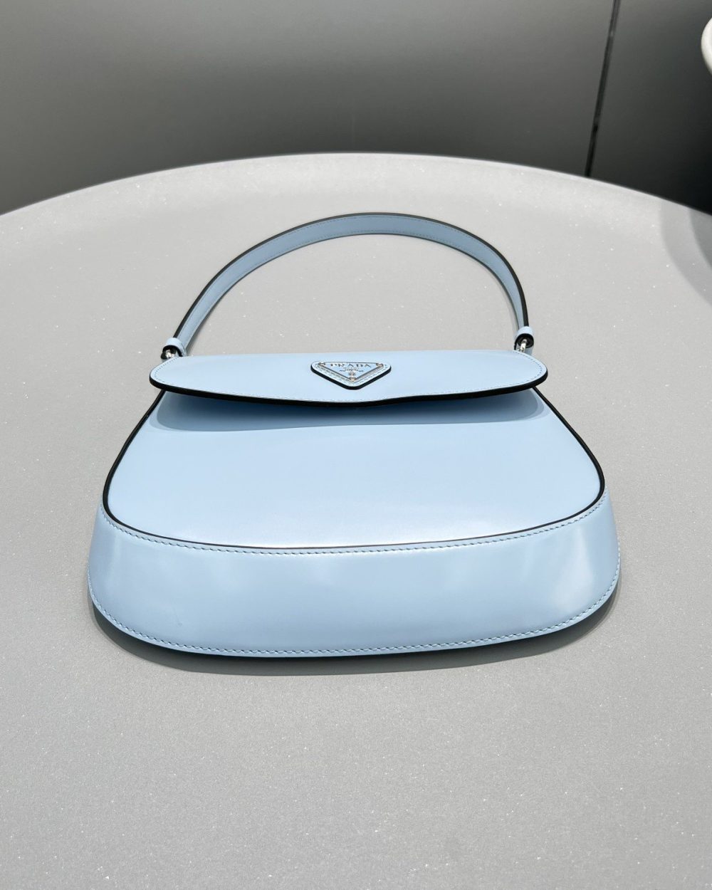 Prada Cleo Brushed Shoulder Bag With Flap Light Blue For Women, Women's Bags 8.6in/22cm 1BD311_ZO6_F02TG_V_OOO