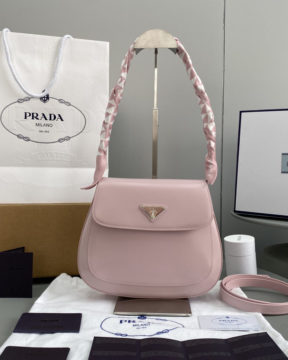 Prada Cleo Brushed Shoulder Bag With Flap Pink For Women, Women's Bags 9in/23cm