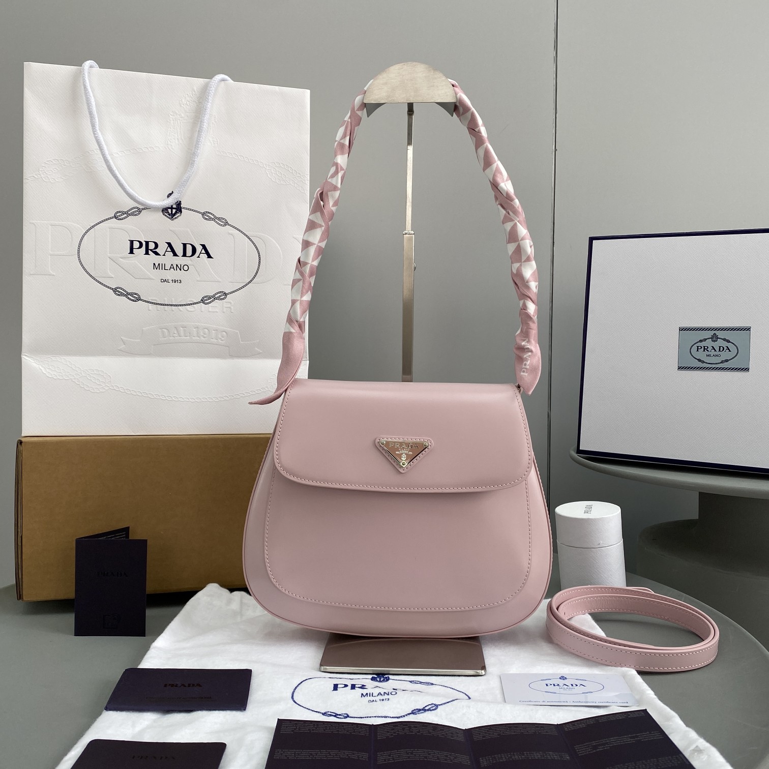 Prada Cleo Brushed Shoulder Bag With Flap Pink For Women, Women's Bags 9in/23cm