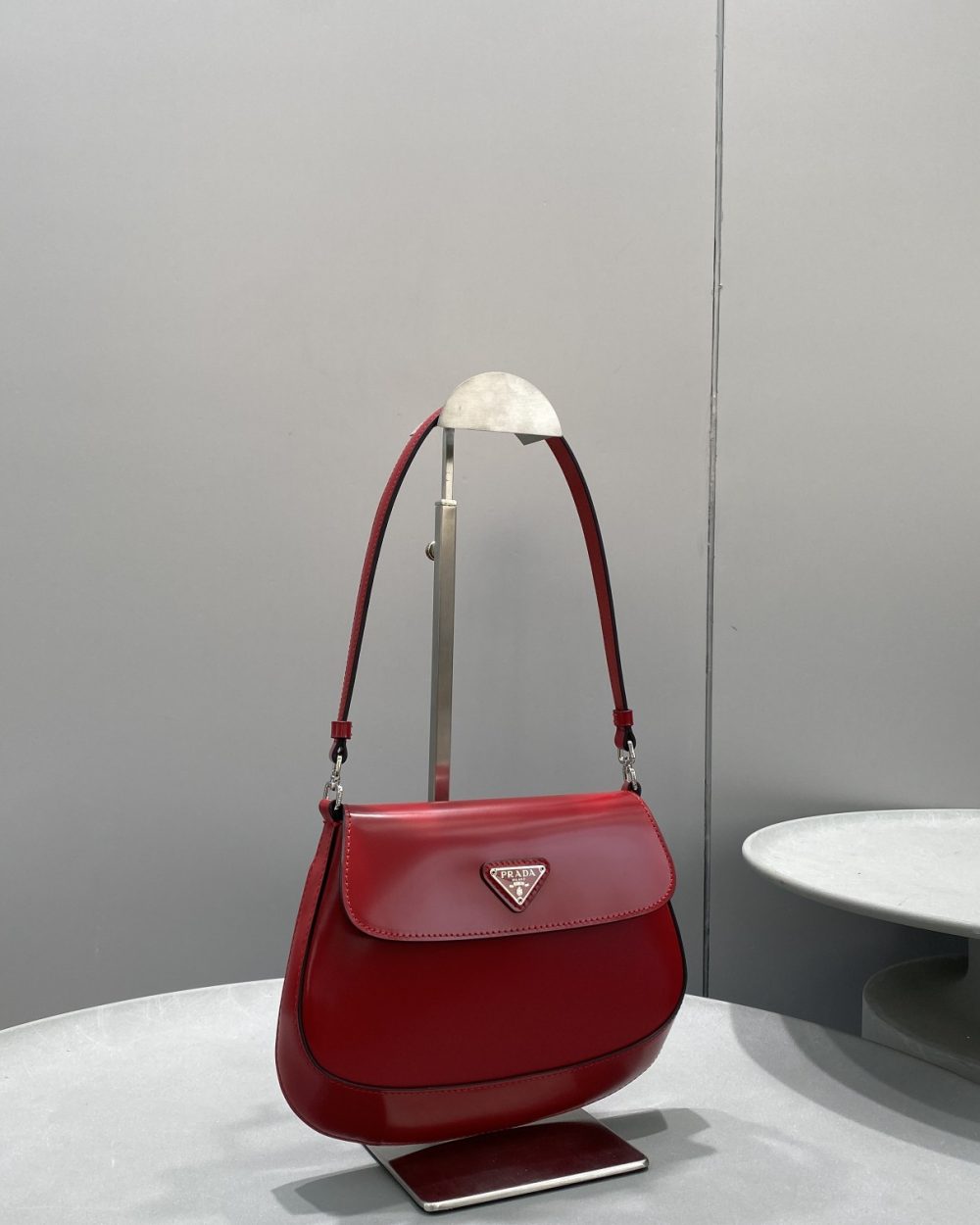 Prada Cleo Brushed Shoulder Bag With Flap Red For Women, Women's Bags 8.6in/22cm 1BD311_ZO6_F02SB_V_OOO