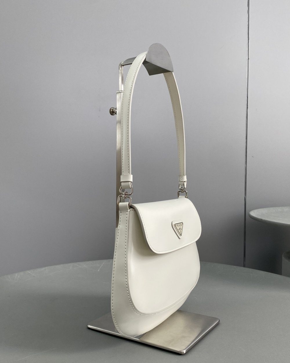 Prada Cleo Brushed Shoulder Bag With Flap White For Women, Women's Bags 8.6in/22cm 1BD311_ZO6_F0009_V_OOO