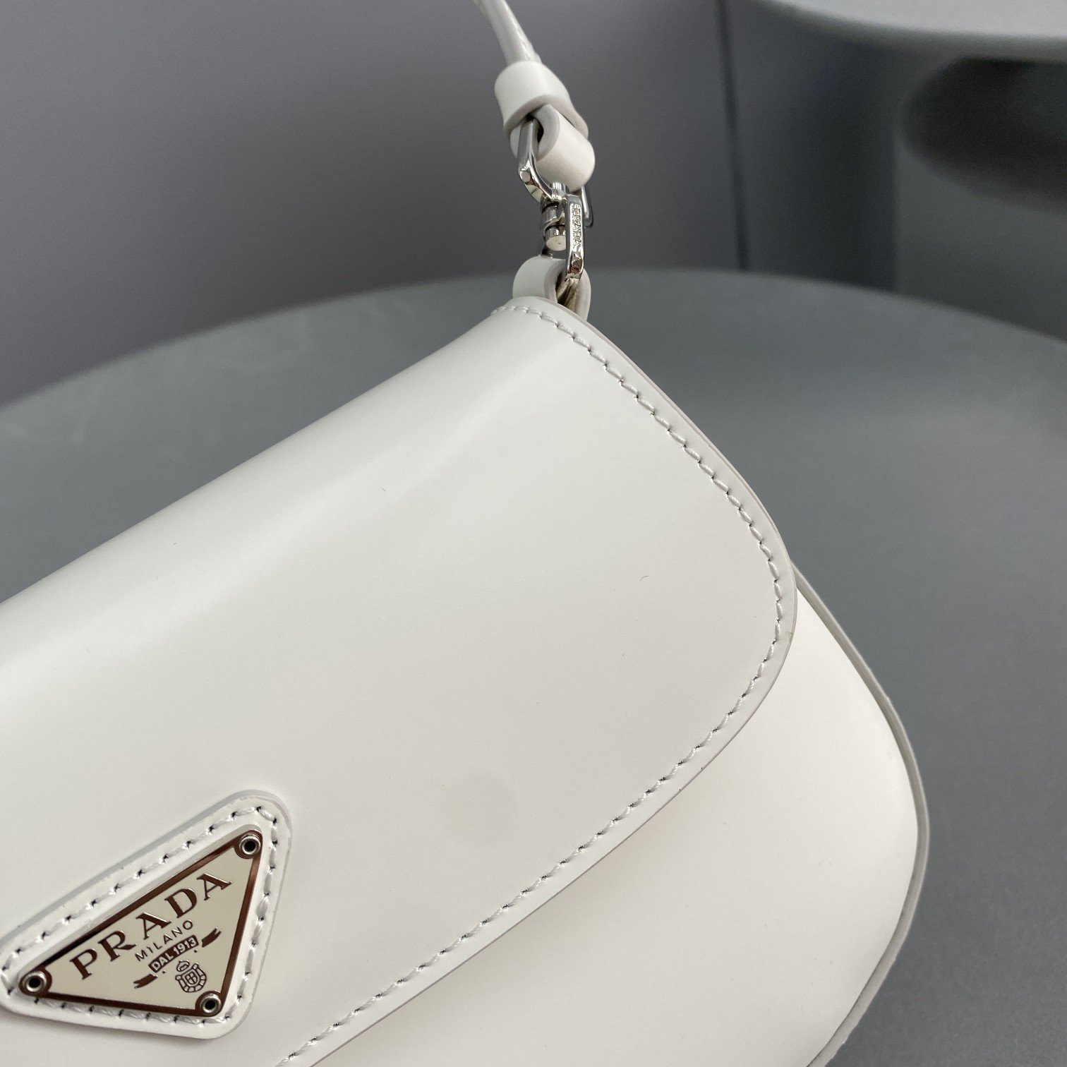 Prada Cleo Brushed Shoulder Bag With Flap White For Women, Women's Bags 8.6in/22cm 1BD311_ZO6_F0009_V_OOO - Image 8