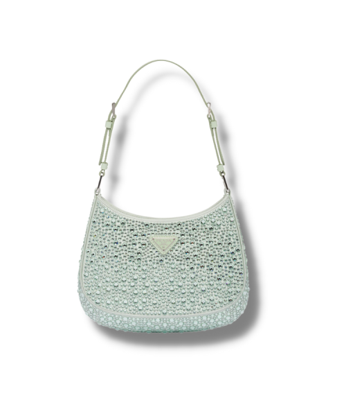 Prada Cleo Satin Bag With Crystals Aqua For Women 22cm/ 8.6 in - 1BC169_2AWL_F0934_V_HOO