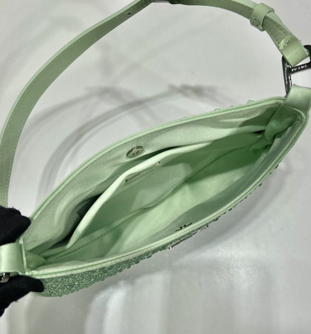 Prada Cleo Satin Bag With Crystals Beige For Women, Women's Bags 8.6in/22cm