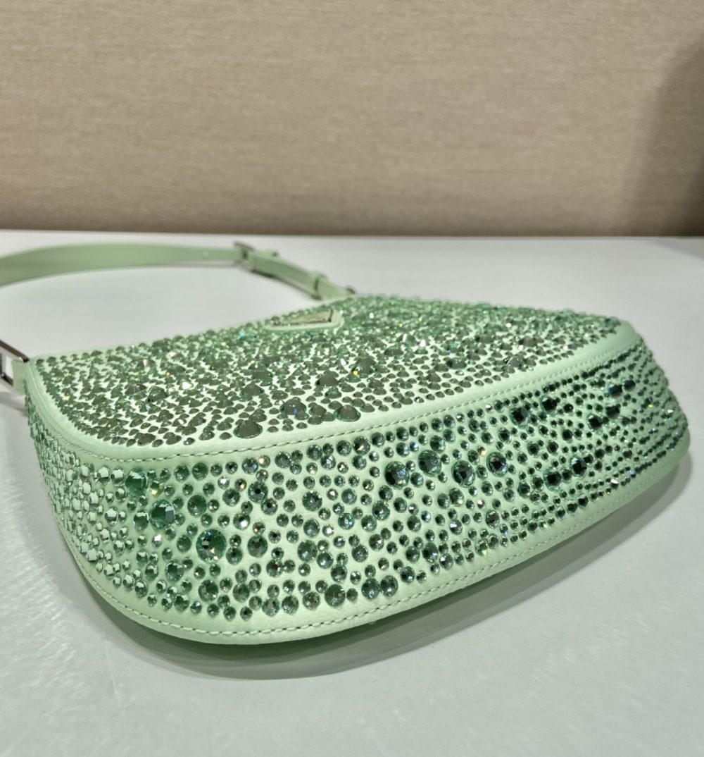 Prada Cleo Satin Bag With Crystals Beige For Women, Women's Bags 8.6in/22cm