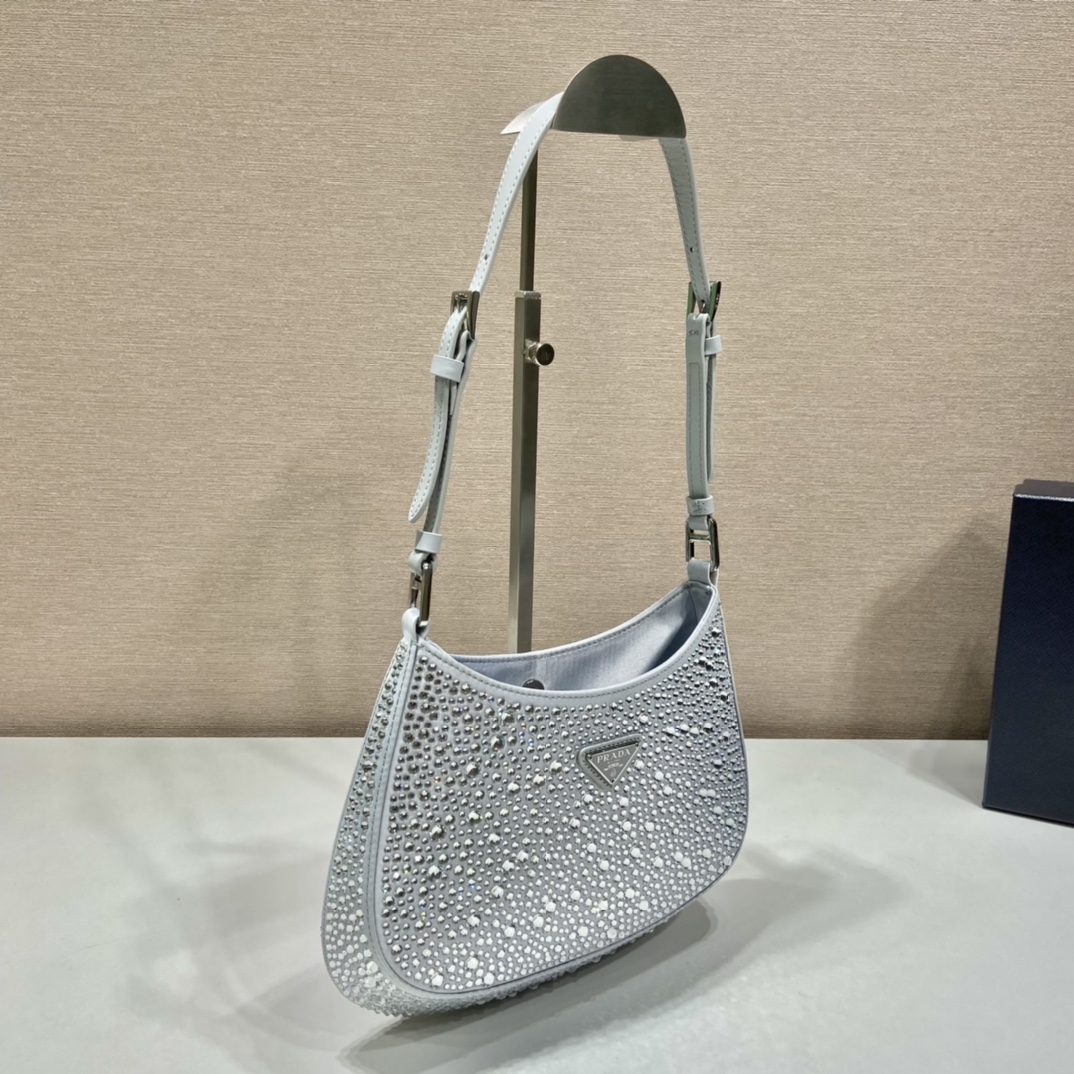 Prada Cleo Satin Bag With Crystals Silver For Women, Women's Bags 8.6in/22cm 1BC169_2AWL_F0934_V_HOO - Image 7