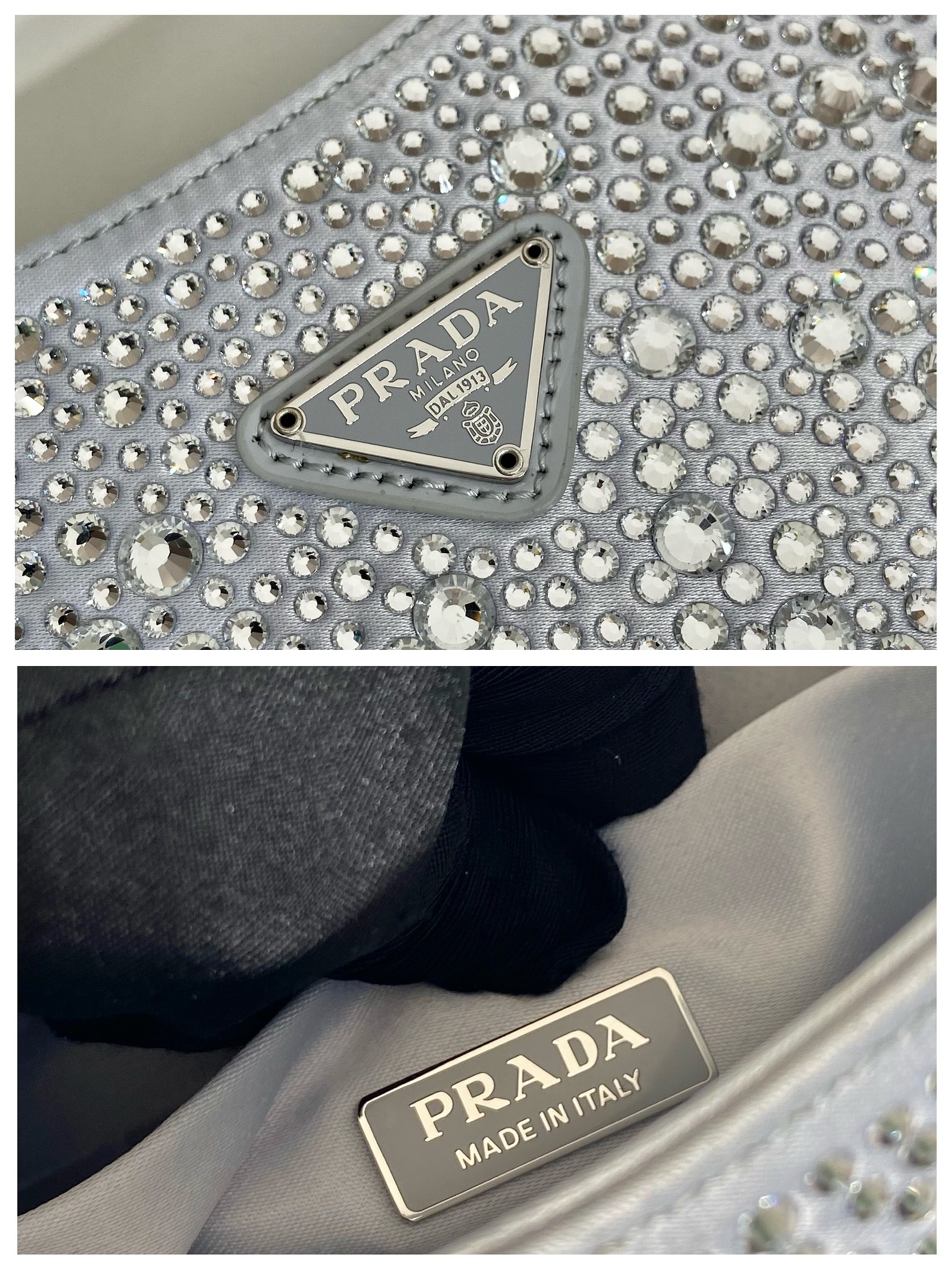 Prada Cleo Satin Bag With Crystals Silver For Women, Women's Bags 8.6in/22cm 1BC169_2AWL_F0934_V_HOO - Image 6