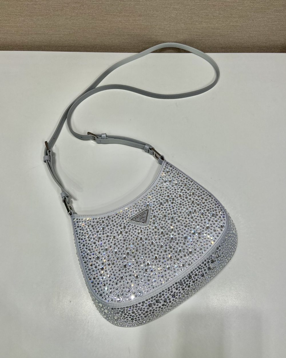Prada Cleo Satin Bag With Crystals Silver For Women, Women's Bags 8.6in/22cm 1BC169_2AWL_F0934_V_HOO