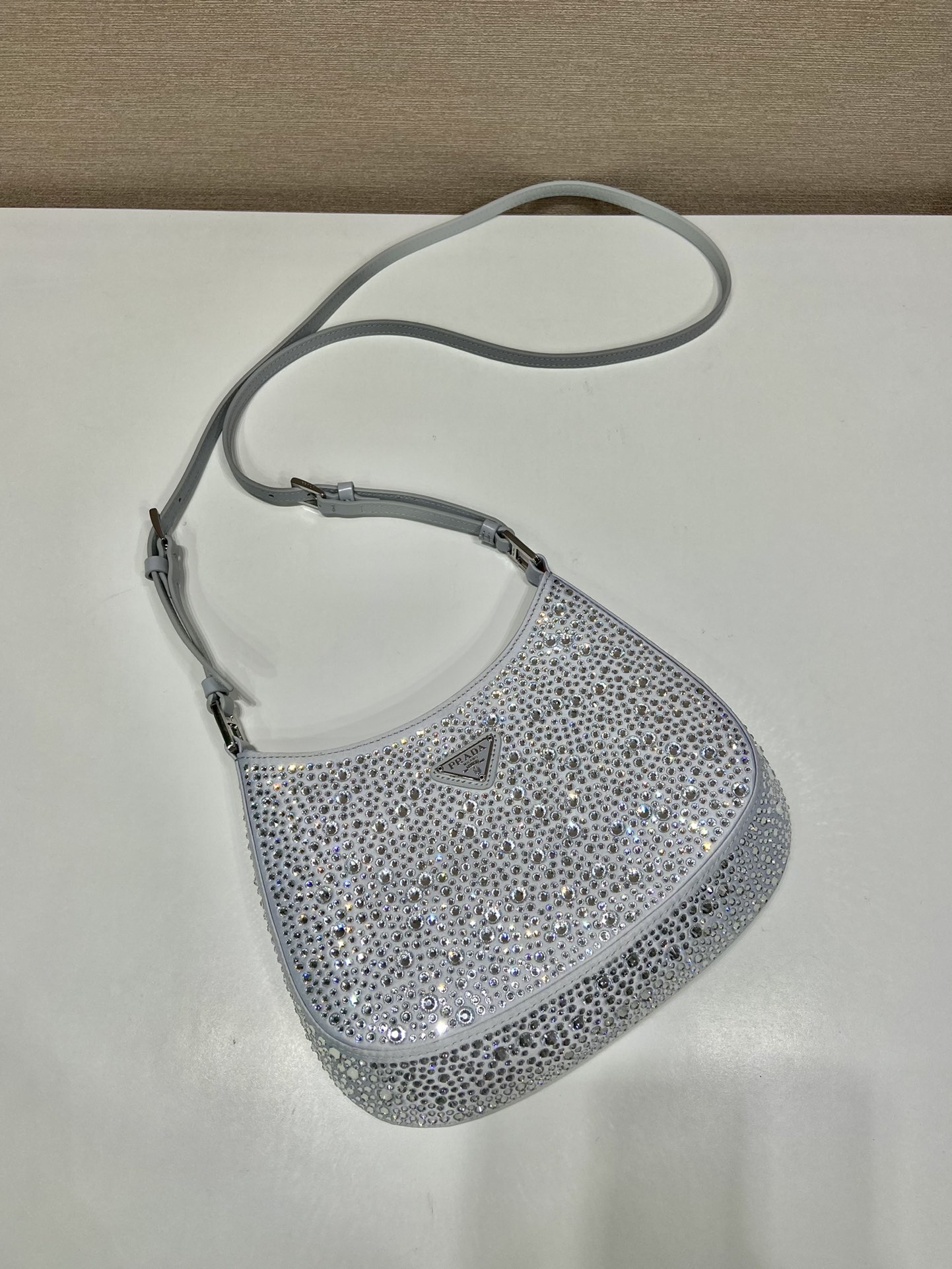 Prada Cleo Satin Bag With Crystals Silver For Women, Women's Bags 8.6in/22cm 1BC169_2AWL_F0934_V_HOO - Image 5