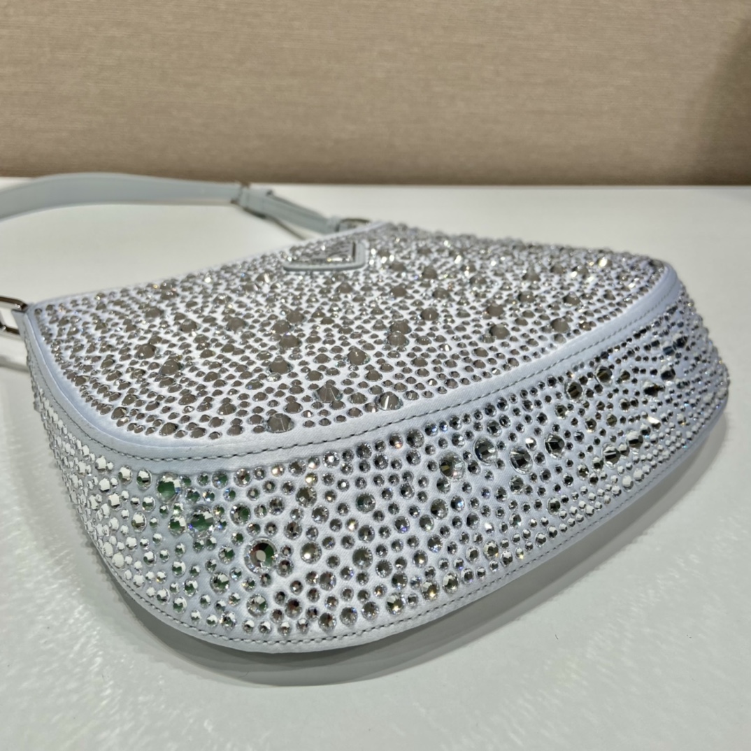 Prada Cleo Satin Bag With Crystals Silver For Women, Women's Bags 8.6in/22cm 1BC169_2AWL_F0934_V_HOO - Image 3