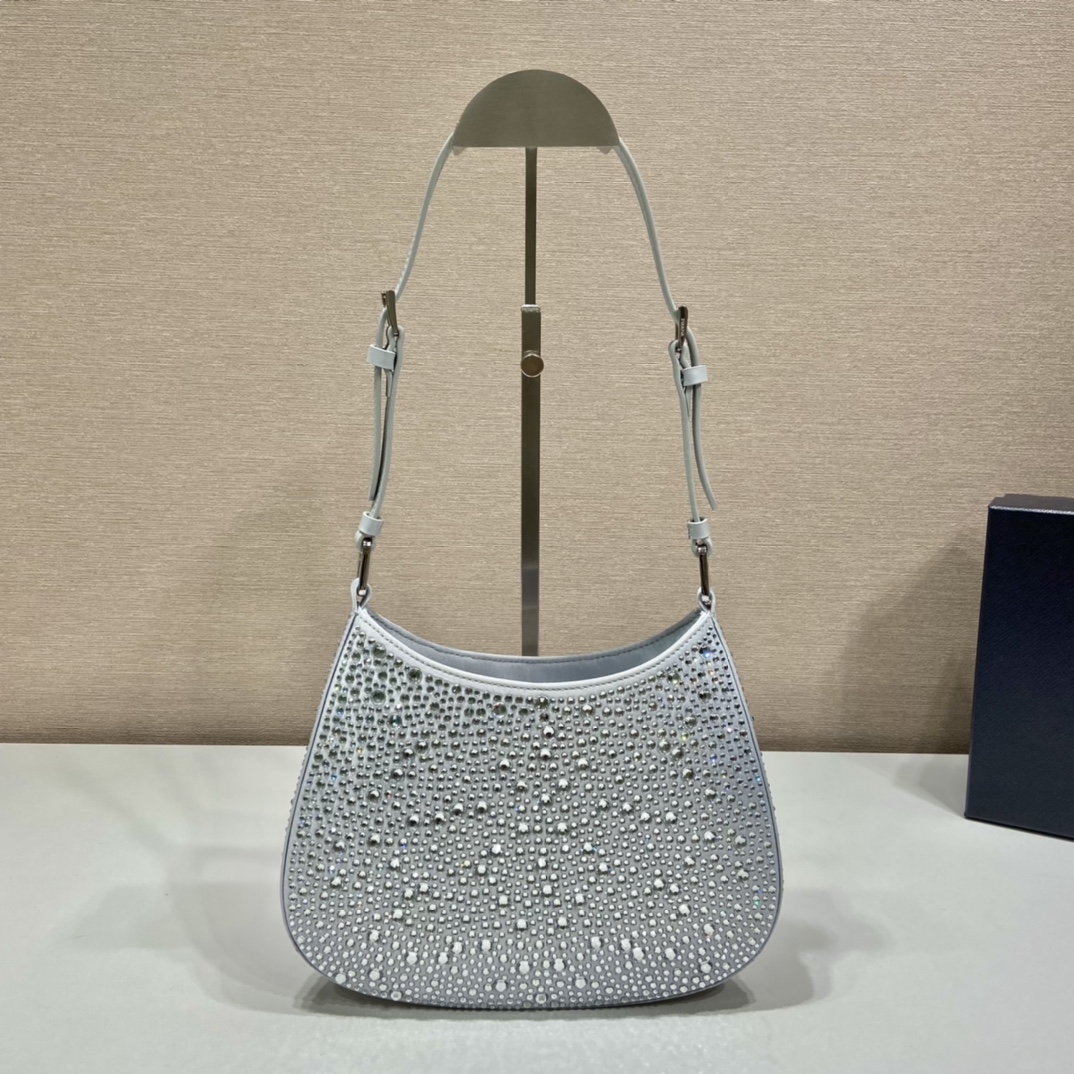 Prada Cleo Satin Bag With Crystals Silver For Women, Women's Bags 8.6in/22cm 1BC169_2AWL_F0934_V_HOO - Image 2