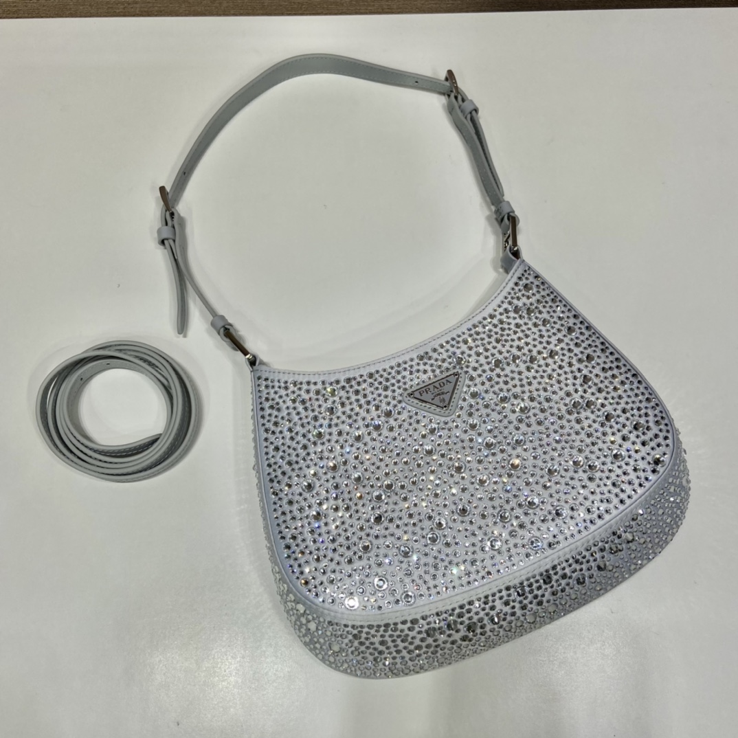Prada Cleo Satin Bag With Crystals Silver For Women, Women's Bags 8.6in/22cm 1BC169_2AWL_F0934_V_HOO - Image 4