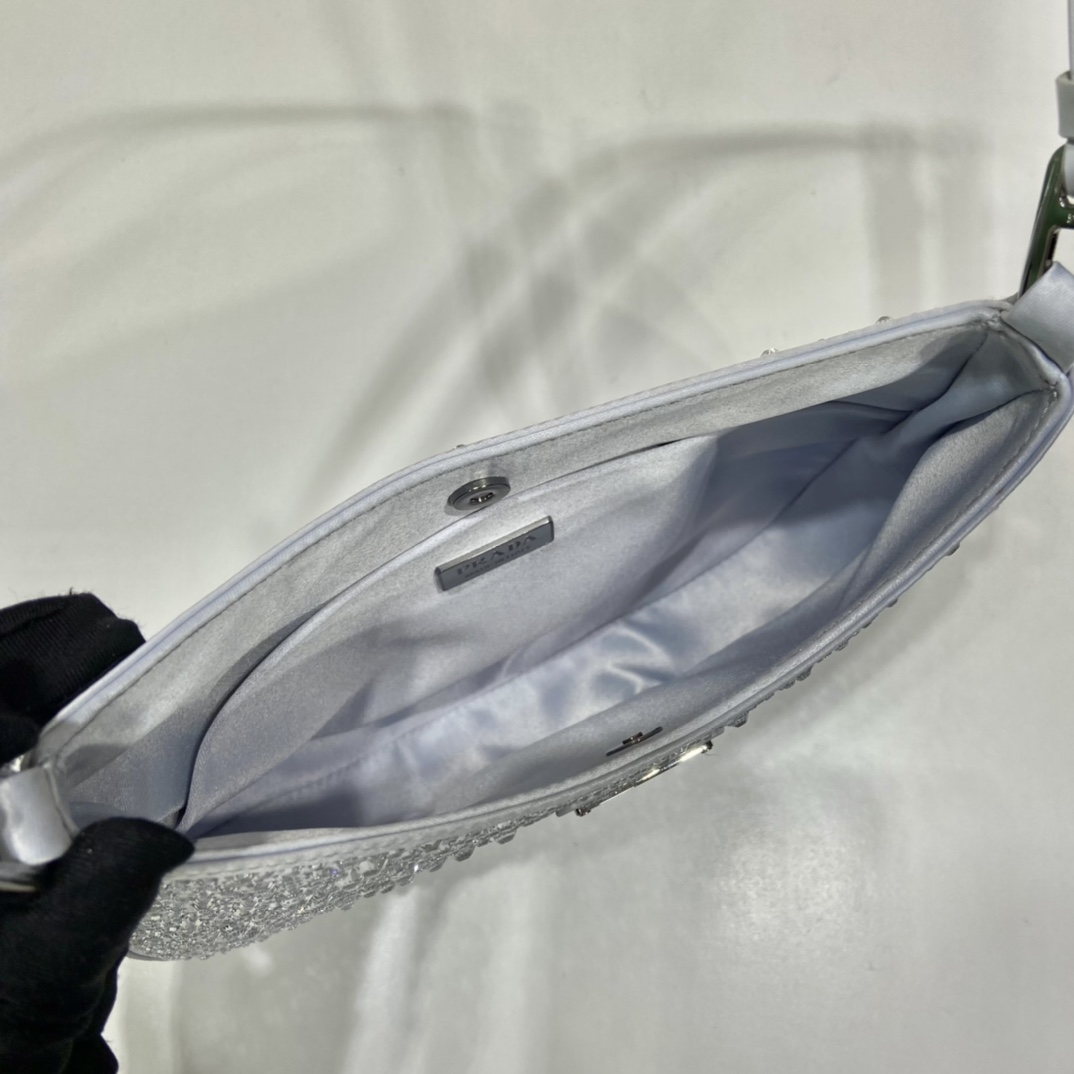 Prada Cleo Satin Bag With Crystals Silver For Women, Women's Bags 8.6in/22cm 1BC169_2AWL_F0934_V_HOO - Image 8