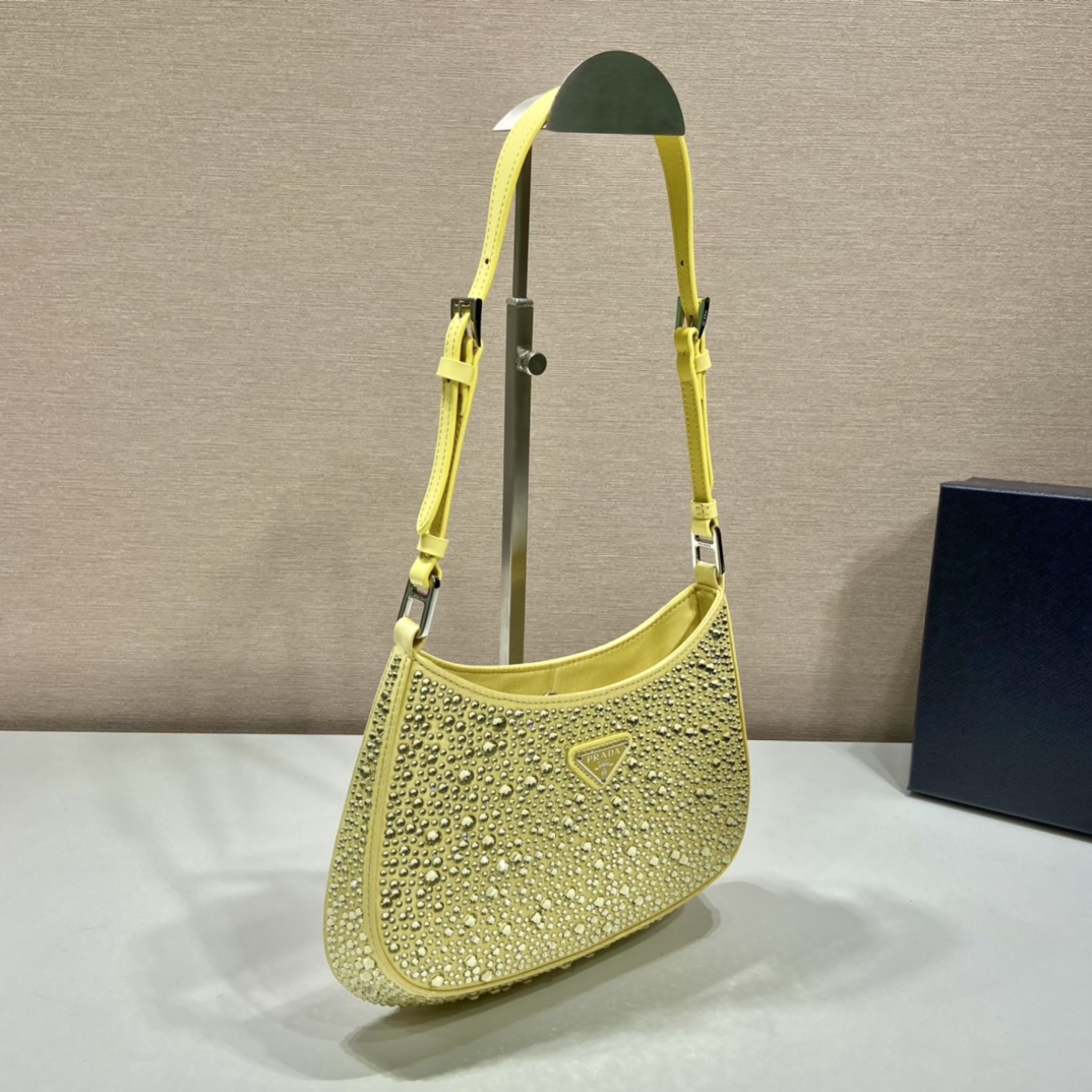 Prada Cleo Satin Bag With Crystals Yellow For Women, Women's Bags 8.6in/22cm 1BC169_2AWL_F068X_V_HOO - Image 8