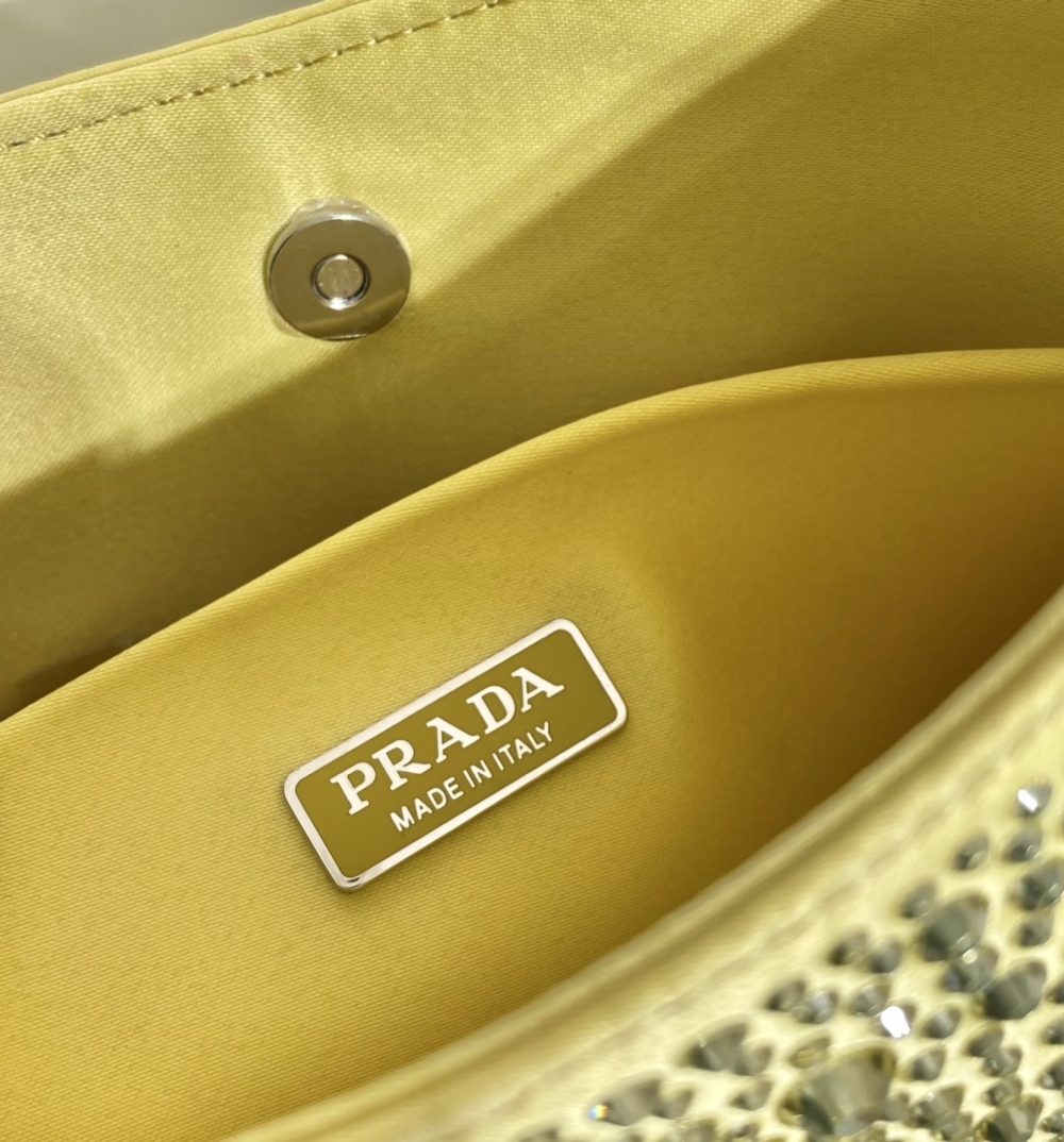 Prada Cleo Satin Bag With Crystals Yellow For Women, Women's Bags 8.6in/22cm 1BC169_2AWL_F068X_V_HOO