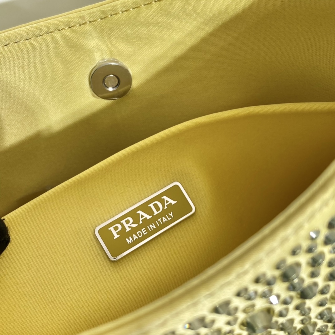 Prada Cleo Satin Bag With Crystals Yellow For Women, Women's Bags 8.6in/22cm 1BC169_2AWL_F068X_V_HOO - Image 2