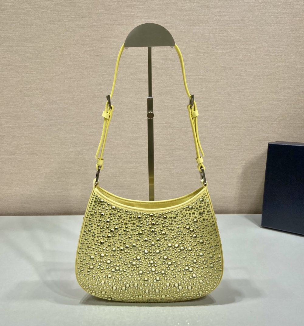 Prada Cleo Satin Bag With Crystals Yellow For Women, Women's Bags 8.6in/22cm 1BC169_2AWL_F068X_V_HOO