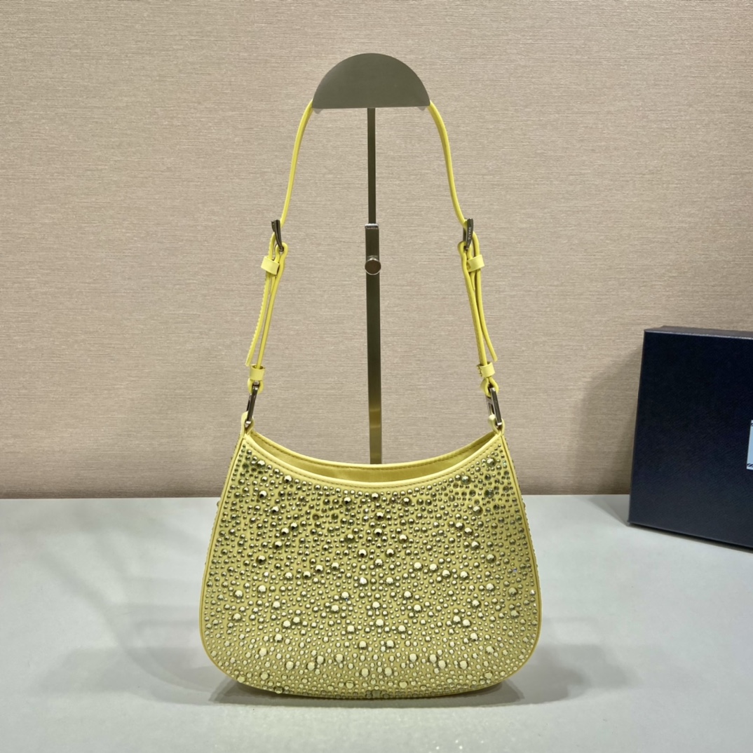 Prada Cleo Satin Bag With Crystals Yellow For Women, Women's Bags 8.6in/22cm 1BC169_2AWL_F068X_V_HOO - Image 3