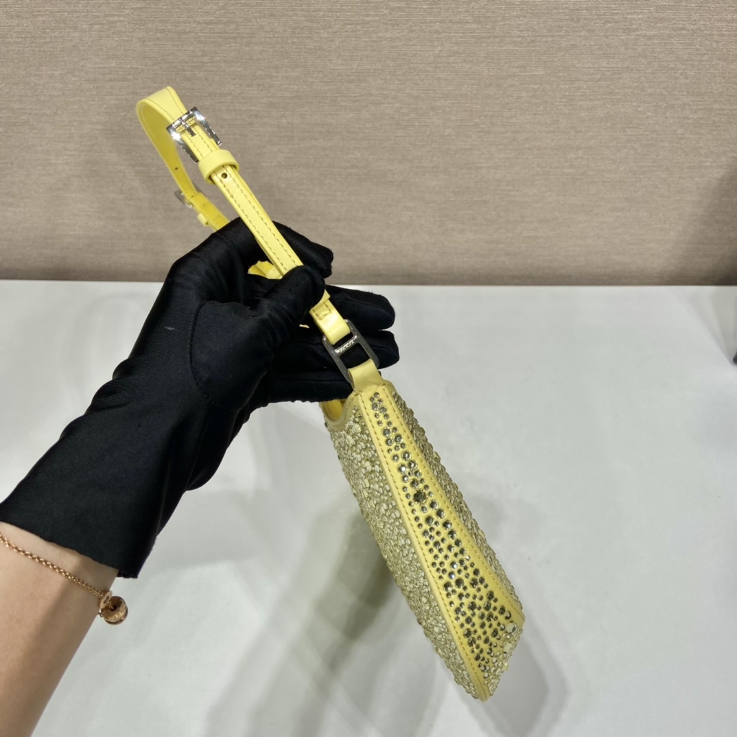 Prada Cleo Satin Bag With Crystals Yellow For Women, Women's Bags 8.6in/22cm 1BC169_2AWL_F068X_V_HOO - Image 6