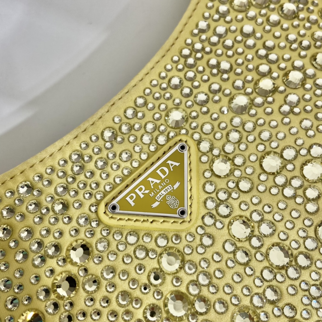 Prada Cleo Satin Bag With Crystals Yellow For Women, Women's Bags 8.6in/22cm 1BC169_2AWL_F068X_V_HOO - Image 5